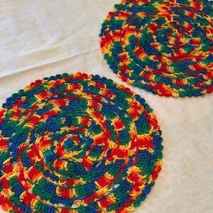 Placemats Doilies Set of 2 Hand Crafted Multicolor Crochet